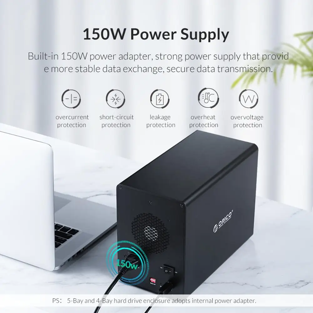 ORICO 4 bay 3,5 ''USB3.0 для SATA с raid HDD ограждение алюминиевый HDD док-станция 80 ТБ 150W внутренний адаптер питания HDD Чехол