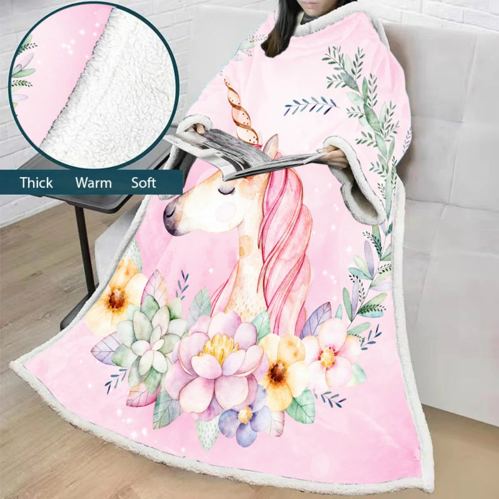 

Cartoon Blanket With Sleeves 3D Printed Unicorn Microfiber Sherpa Fleece Sofa Blanket Outdoor Coral TV Blanket Soft Warm Manta