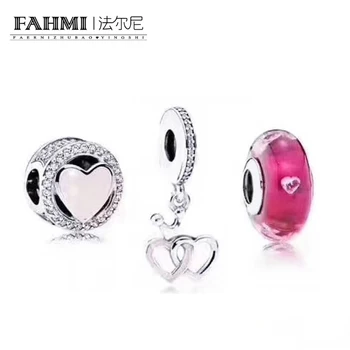 

FAHMI 100% 925 Sterling Silver Love Heart Shape Charm Pendant Clear Glass Bead Set Elegant Exquisite Glamorous Jewelry Gift