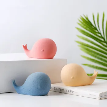 

Nordic Lovely Ceramic Whale Model Cartoon Animal Figurine Dollhouse Home Decor accessories Miniature Fairy Garden Decoration