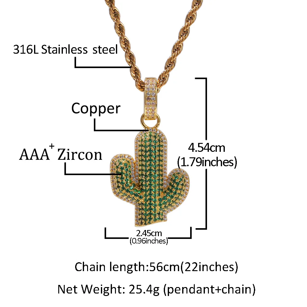 LK хип хоп для мужчин Iced Out кубический циркон Bling Кактус 3 мм* 24 Дюймов золотые серебряные ювелирные изделия ожерелье подарок