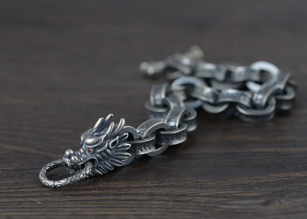 2021 New 100% ture Solid S925 silver antique Thai silver bracelet for Man six-word mantra leading silver bracelet men's bracelet