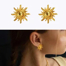 Рождественский подарок, женские модные маленькие вечерние серьги в форме солнца, винтажные золотые серьги-гвоздики для женщин