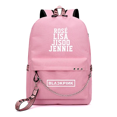 BlackPink Rose Lisa JENNIE USB Backpack School Bags Ptgirl Mochila Travel Bags Laptop Chain USB Port Backpack Bolsas Mochilas - Цвет: A-Pink