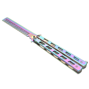 

Butterfly Comb Knife Stainless Steel Practice Training Rainbow Foldable Comb Easy To Carry Salon Hairdressing Styling Tool