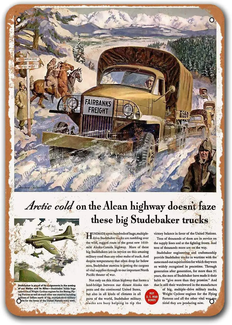 1943 г. старые автомобили Studebaker Trucks Аляска-Канада HWY жестяной знак Sisoso винтажные