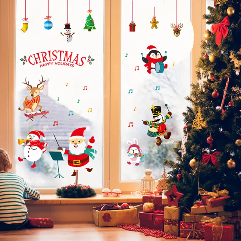 

New Year Christmas Home Decor Wall Sticker Window Sticker Snowflake Santa Window Stickers Christmas Wall Stickers for Kids Rooms