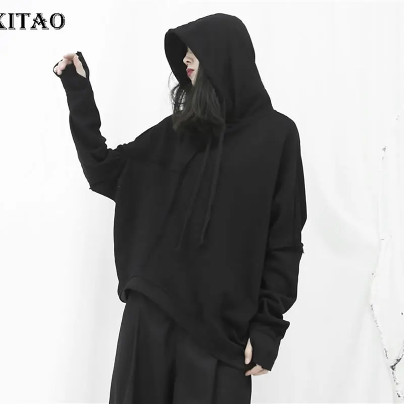 XITAO Черная Толстовка на шнурке, модная новинка, зимний несимметричный плиссированный пуловер с длинным рукавом, элегантный небольшой свежий DMY1485