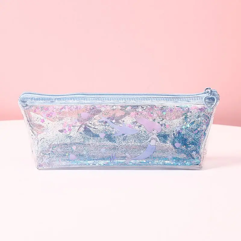 

Kawaii Pencil Case Quicksand Oil PVC Transparent Pencil Box Pencilcase Zipper Bag School Supplies Stationery