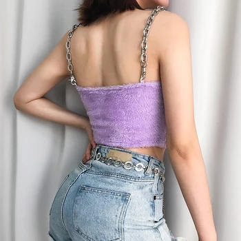 

Sexy Women Summer Casual Tank Crop Tops Vest Sleeveless Short Tee Shirt Chain Sling Fur Type Purple FashionS-L