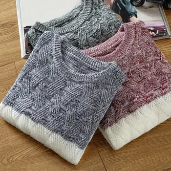 

Men Autumn O Neck Long Sleeve Color Block Patchwork Slim Knitted Pullover Sweater