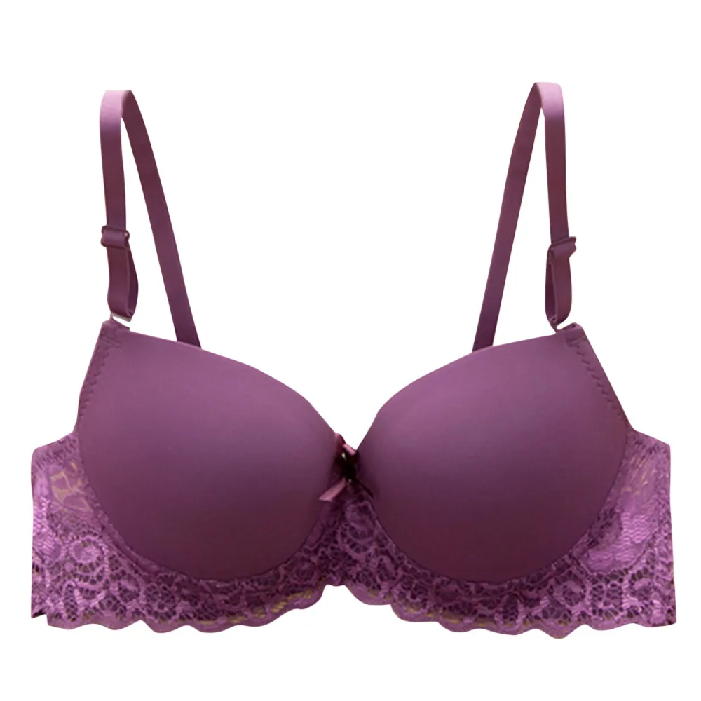 Purple Sexy Lace Bra Women Solid Push Up Bra Lace Push up Breast Underwear Adjustment Push Up support Bra Lingerie Size 34-38@28 - Цвет: Purple