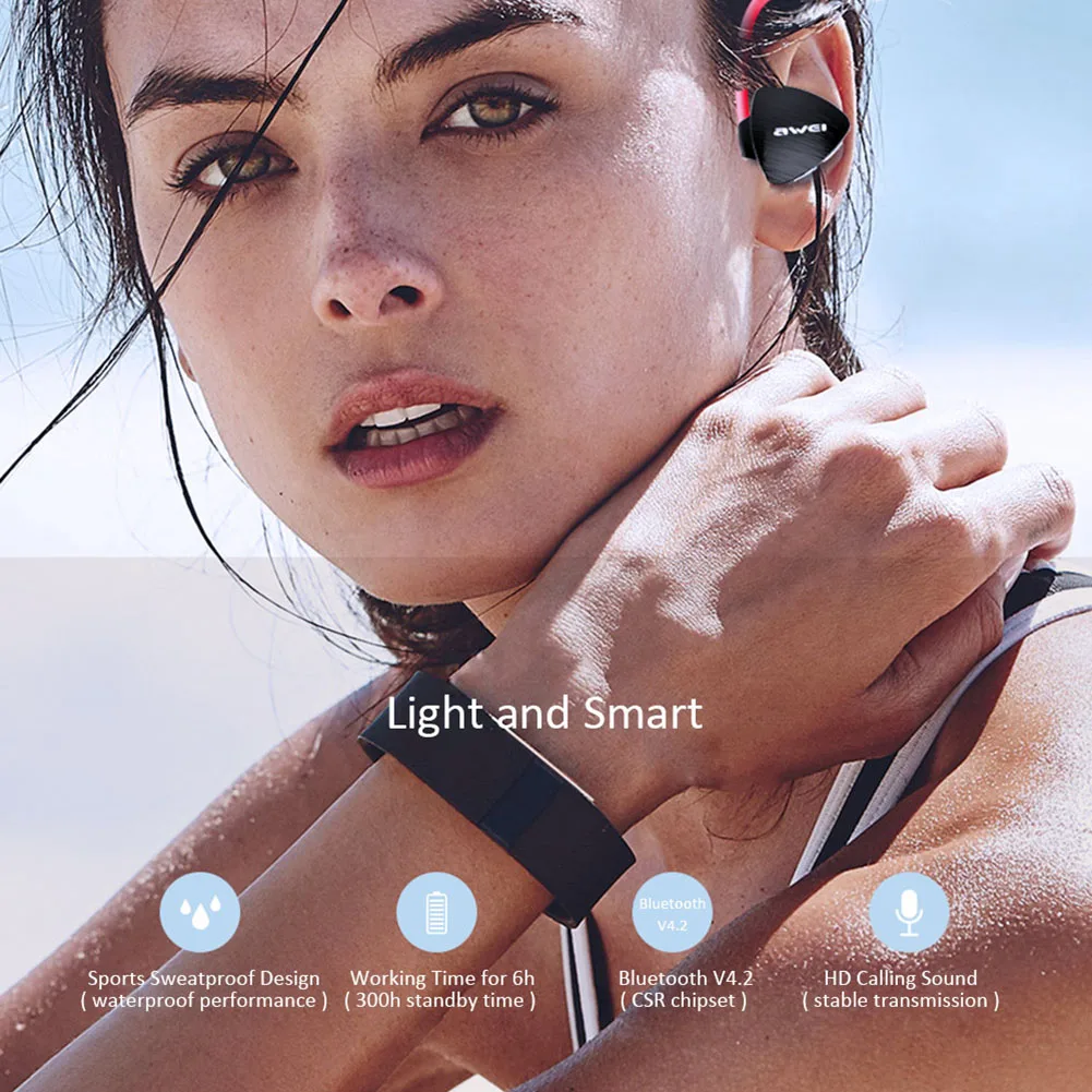 AWEI Waterproof bluetooth earphone Sport Running Wireless Headphones Stereo Bass Headset With Mic For Phone iPhone headphones