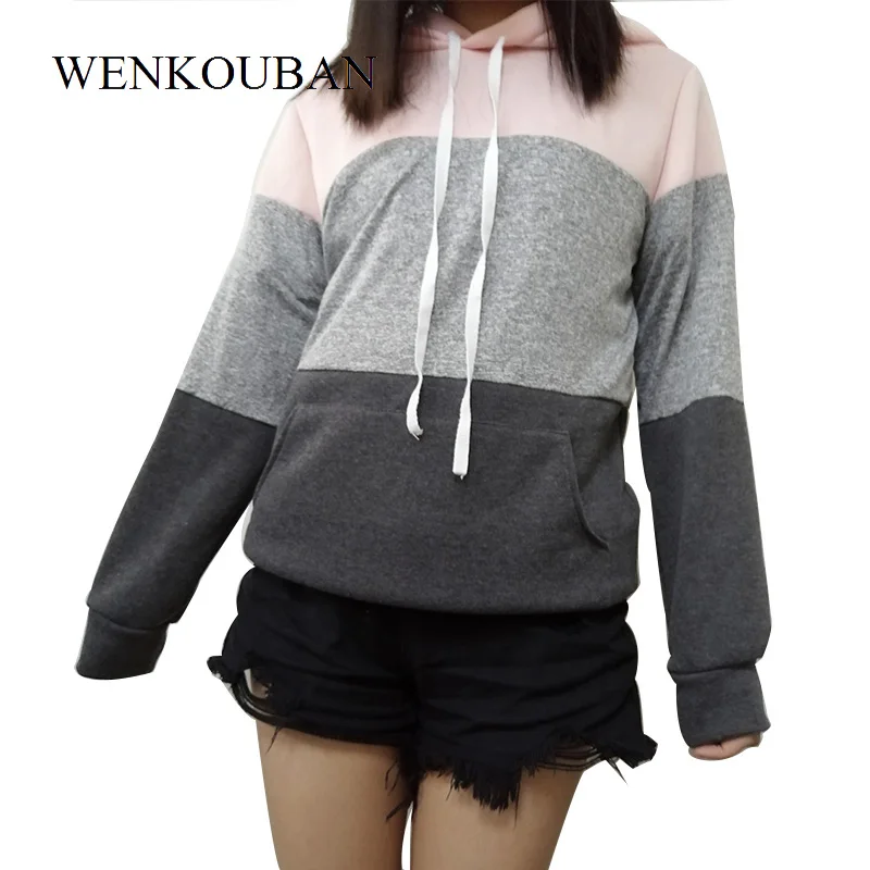  Women Pullovers Autumn Patchwork Hoodies Women Casual Sweatshirts Ladies Hooded Hoody Warm Female C