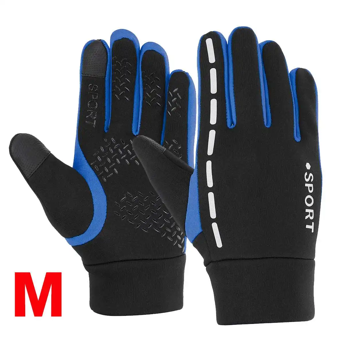 blue M L/M зимние перчатки, перчатки для сенсорного экрана, светоотражающие полосы, дизайн для мужчин и женщин, шапка для активных смартфонов, вязаные - Цвет: blue M
