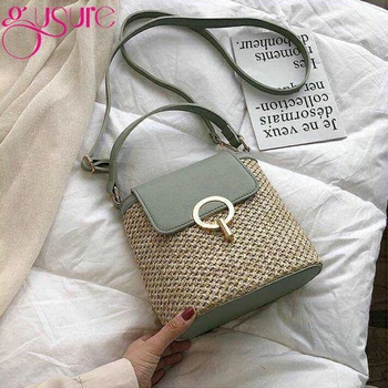 

Gusure Small Straw Bucket Bags For Women 2020 Summer Crossbody Bags Lady Travel Purses and Handbags Female Shoulder Bag