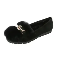 Мягкая женская зимняя обувь на плоской подошве с кроличьим мехом осенние водонепроницаемые мокасины на платформе с круглым носком женские лоферы с пряжкой; большие размеры 41, 42, 43