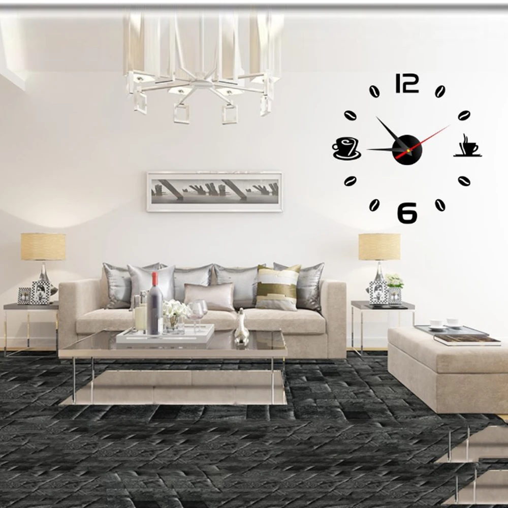 3D Wall Clock European Acrylic Wall Sticker Home Decoration Office Living Room Quartz Needle Coffee Cups Kitchen Wall Art Decor 4