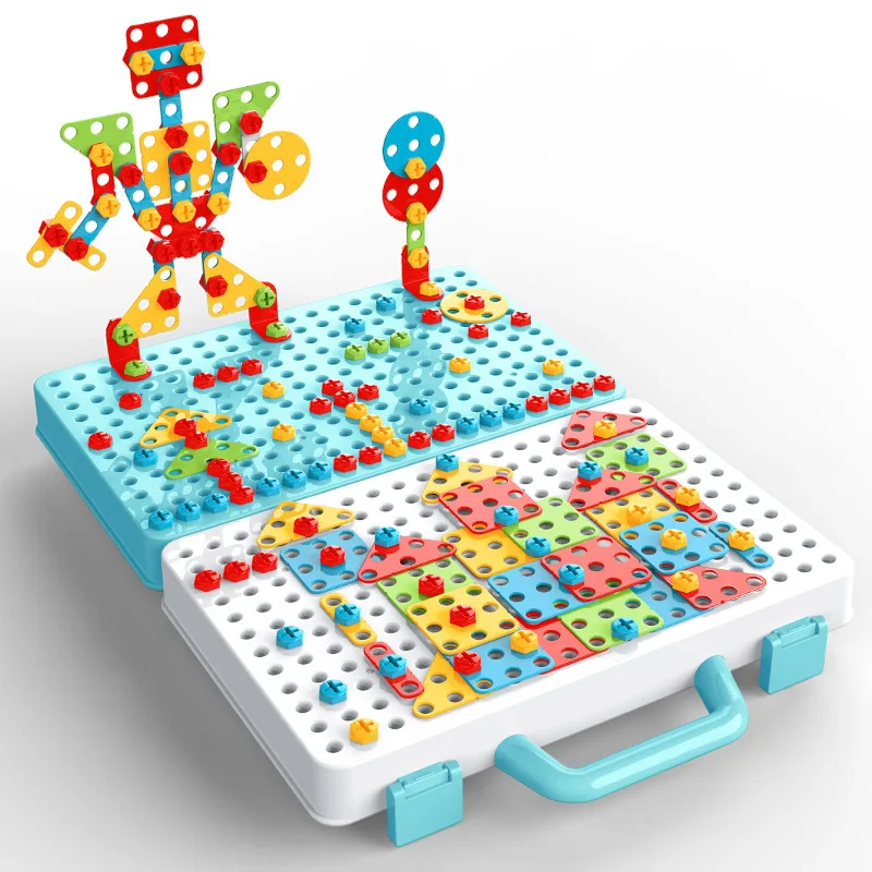 Drilling Screw 3D Creative Mosaic Puzzle Toys for Children Building Bricks Toys Kids DIY Electric Drill Set Boys Educational Toy