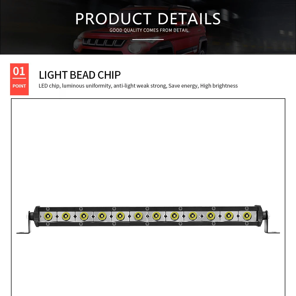 

1/2Pcs Car 12LED Ultra-Slim Flood Work Light 6000K White 12V-24V 36W 13-Inch Waterproof Suitable For SUV Work Lights