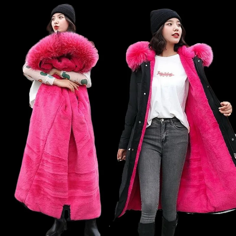 Минус 30 градусов Цельсия зимняя одежда Пальто Длинные парки зимняя куртка женская меховая одежда с капюшоном женская меховая подкладка плотное зимнее пальто для женщин