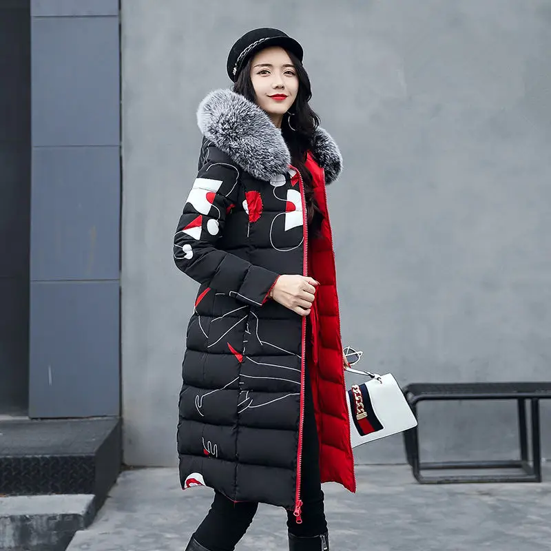 Большие размеры, Женская куртка, Двусторонняя одежда, зимнее пальто с капюшоном и меховым воротником, Длинные парки, пуховая хлопковая зимняя куртка для женщин, HK199