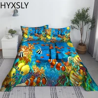 2/3PCS Marine Organism Bed Sheet Set 3D Printing Underwater World Polyester Bed Flat Sheet With Pillowcase 1/1.2/1.35/1.5/1.8/2m 1