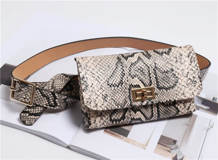 Модная поясная сумка под змеиную кожу, женская кожаная поясная сумка, винтажный поясной ремень, сумки, карман для телефона - Цвет: Beige