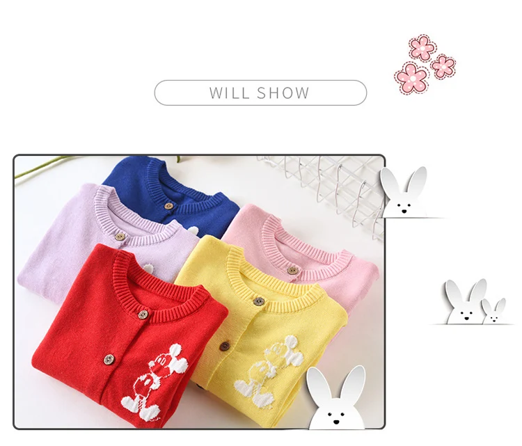 New Mickey Knitted Cardigan Children's Knitwear Cotton Boys Autumn Sweet Sweaters Girls Candy Color Cardigan Children Thin Coat