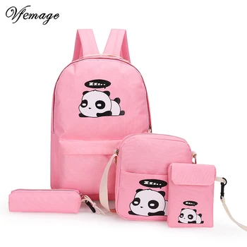 

Vfemage 4pcs/set Canvas Women Backpacks Printing Cute Panda School Bag For Teenager Girls Backpack Rucksack Sac A Dos Moclila