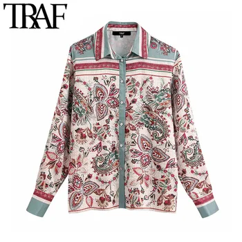 

TRAF Women Elegant Fashion Floral Print Blouses Vintage Long Sleeve Office Wear Female Shirts Blusas Mujer Chic Tops