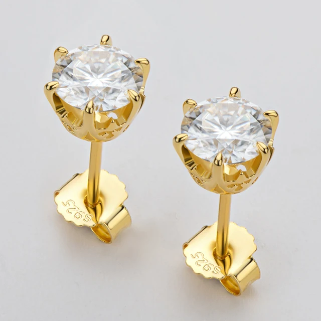 OEVAS Real 0.5/1 Carat D Color Moissanite Gold Color Stud Earrings For Women 100% 925 Sterling Silver Sparkling Fine Jewelry Gold
