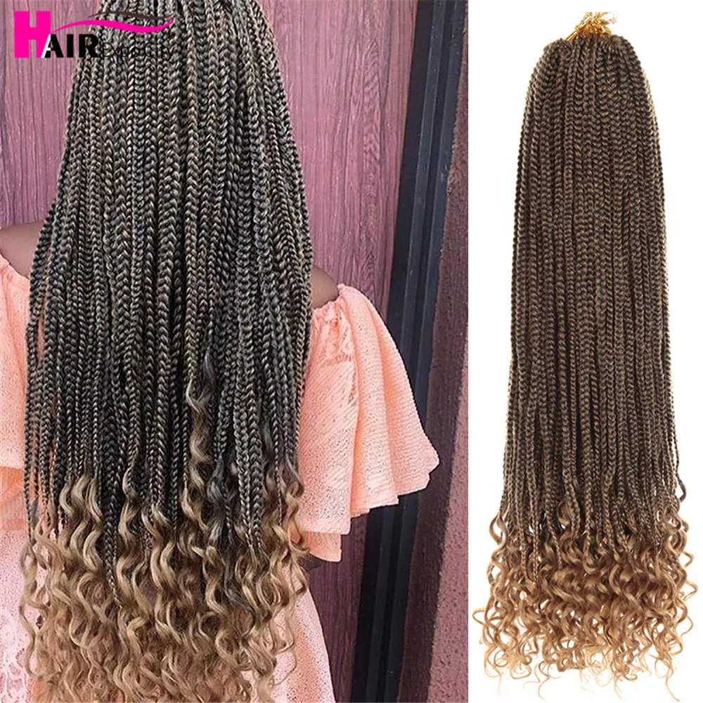 

30inch Box Braid Crochet Hair Synthet Braiding Hair Extensions Synthetic Crochet Braids With Curly Ends 24Strands Hair Expo City