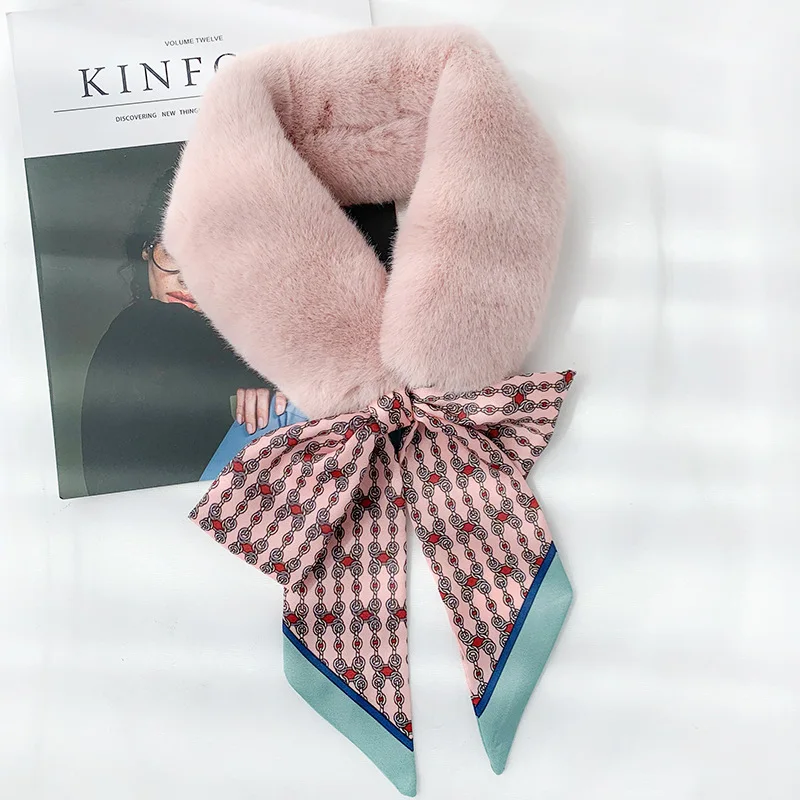 Модный мягкий женский шарф из искусственного кроличьего меха, плюшевая теплая зимняя шаль для девочек, детский шарф - Color: 04