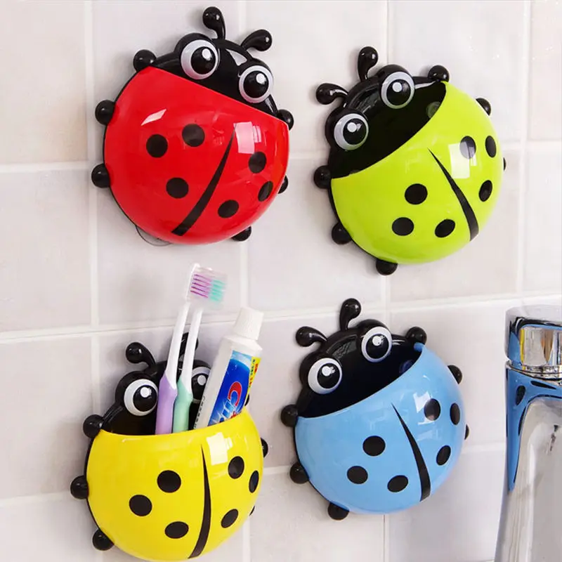 Ladybug Animal Insect Toothbrush Holder 1pcs Bathroom Cartoon Toothbrush Toothpaste Wall Suction Holder Rack Container Organizer For toothbrush holder bathroom storage rack