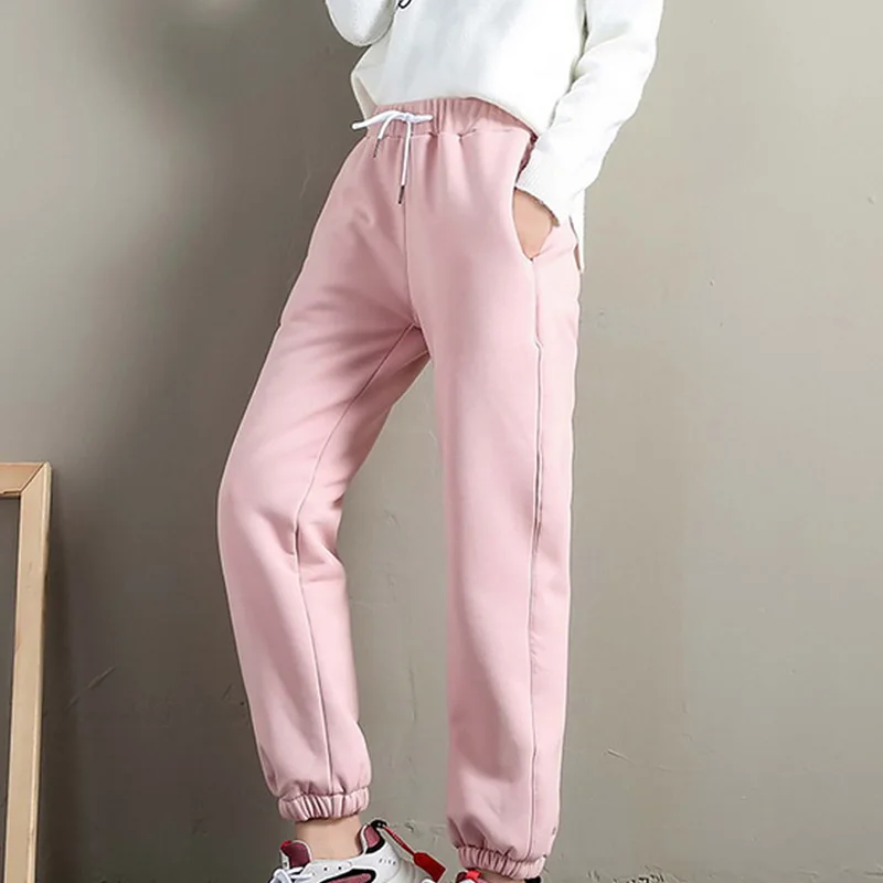 

New Women Winter Korean Cashmere Warmth Pants Loose Casual Wide Thicken Pants Fleece Joggers Ladies Fashion Harem Sweatpants