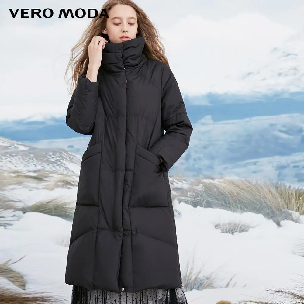 Vero Moda женский с высоким воротником ветрозащитный рукав 80% белый утиный пух длинный пуховик парка пальто | 318412501 - Цвет: Black