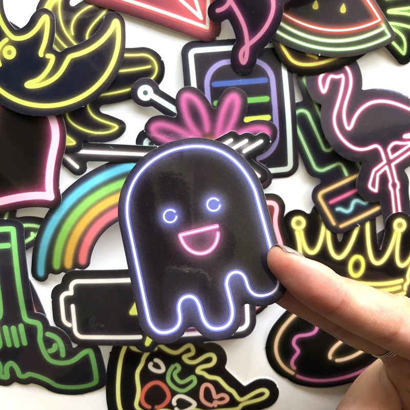 

21PCS Neon Light Sticker Anime Icon Animal Cute Decals Stickers Gifts for Children to Laptop Suitcase Guitar Fridge Bicycle Car