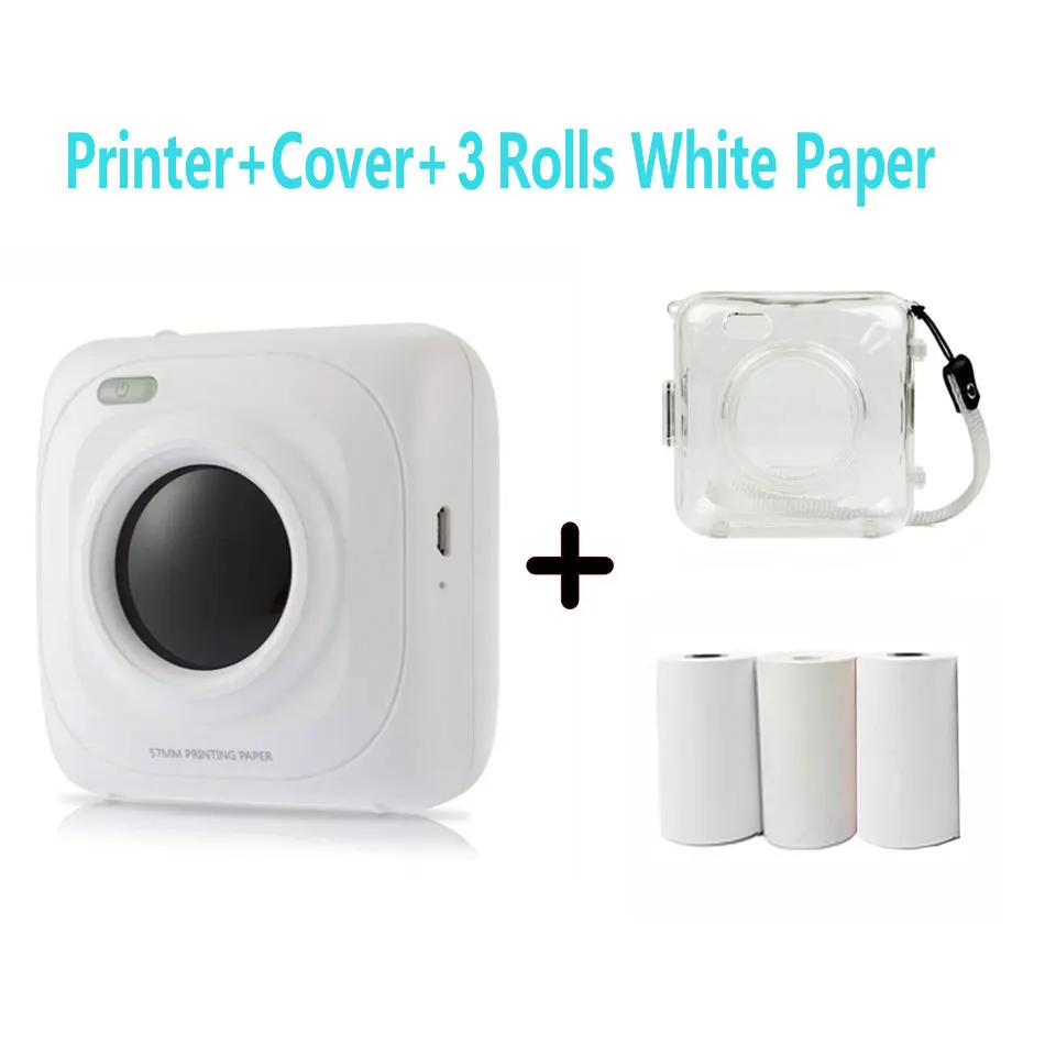Portable Bluetooth Printer Photo Printer Mini Printer Portable Pictures Printer for Mobile Phone Android iOS Windows - Цвет: P1 1 Cover 3 Paper