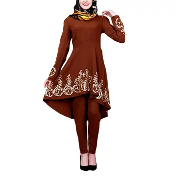 

Women Muslim Gown Abaya Long Sleeve Print Fish Tail Hem Dress Jilbab Kaftan 2020