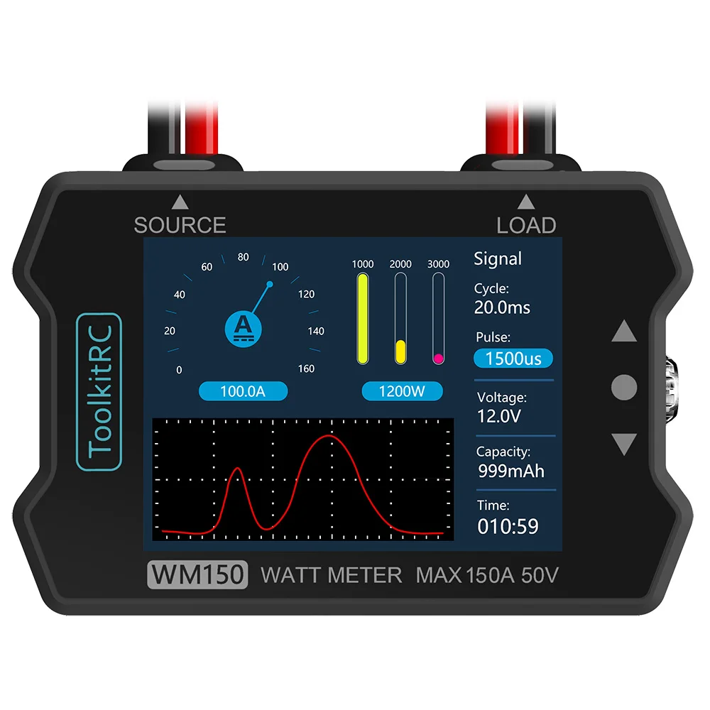 Измеритель мощности ToolkitRC WM150 150 А 50 В с ЖК дисплеем ШИМ-выход для РУ FPV дрона |