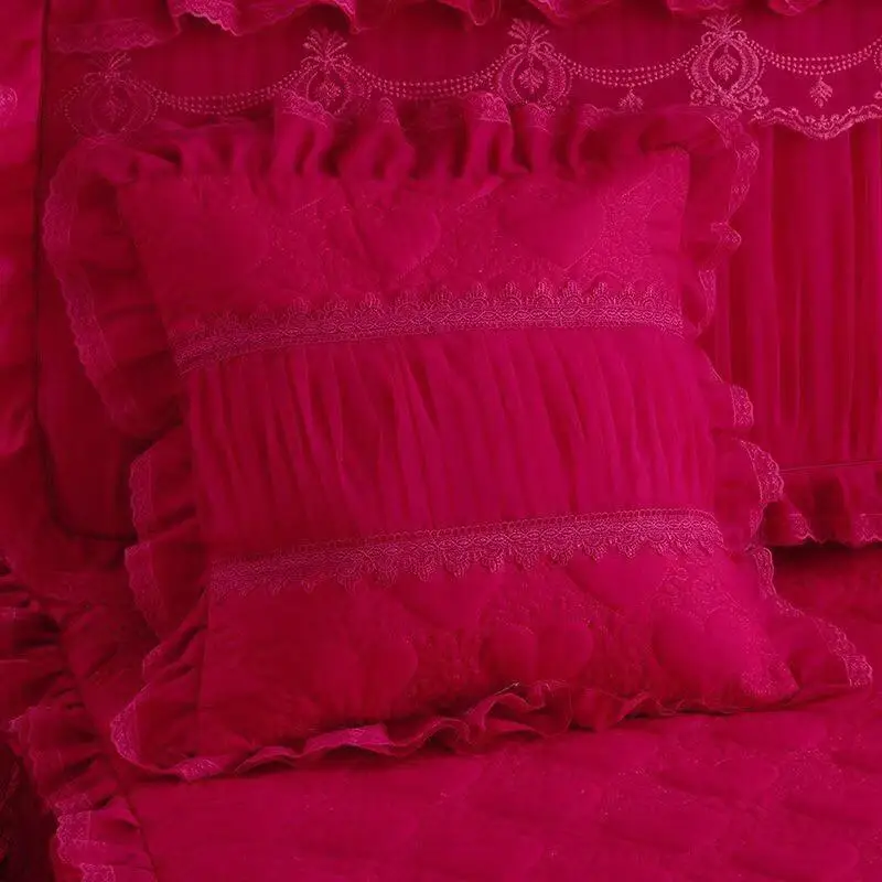 Rose Red 1 1 шт. кружевная кровать юбка+ 2 шт. наволочки постельное белье Комплект Принцесса Кружева Постельные принадлежности Покрывала простыня для девочек King queen размер - Цвет: Rose Red 1