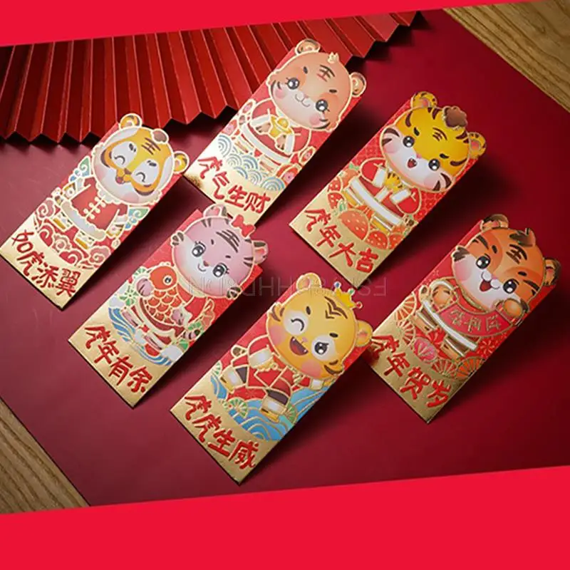6Pcs Chinese New Year Red Envelopes Creative Red Packages 2022 The Year Of Tiger