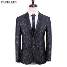 Мужской блестящий черный пиджак в Золотой горошек, люксовый бренд, смокинг с 2 пуговицами и зубчатыми лацканами, Мужской Блейзер на свадьбу, вечеринку, ужин, блейзер Hombre
