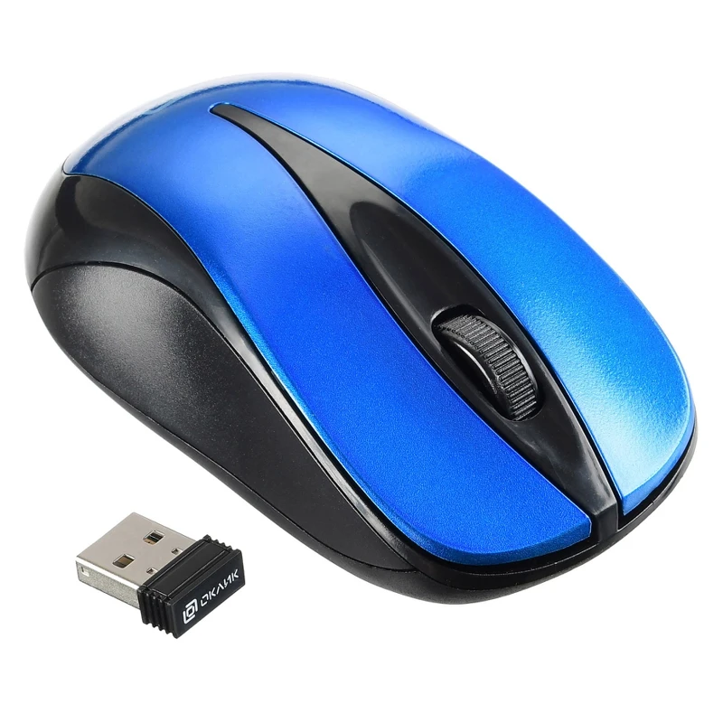 Мышь Oklick 675MW черный/синий оптическая(800dpi) беспроводная USB(2but