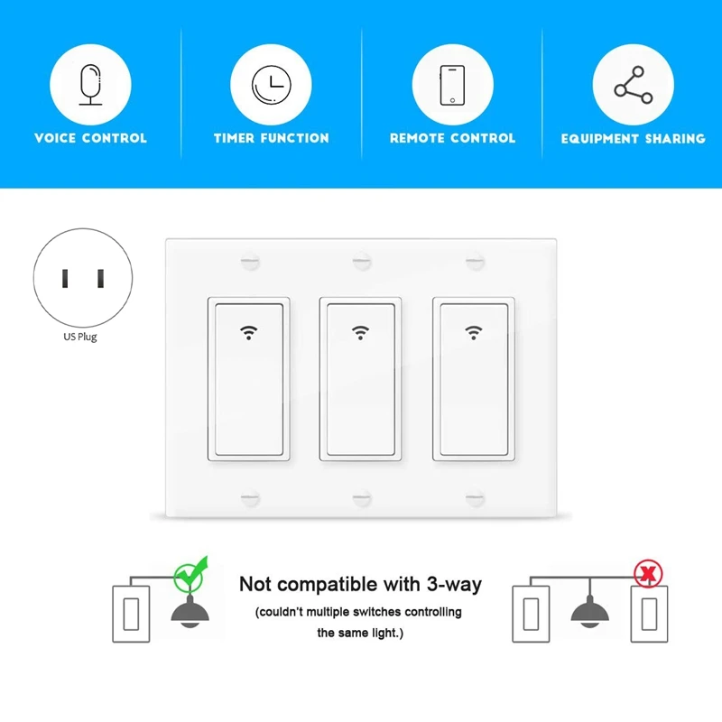 3 банда WiFi умный светильник переключатель для Alexa Google Home Беспроводной переключатель с пультом дистанционного управления и таймером США штекер