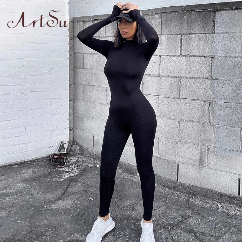 Artsu Women Long Sleeve Fitness Jumpsuit Bodycon Zipper Skinny Female Casual Bodysuit Rompers Vintage Overalls ASJU70158 Artsu Women Long Sleeve Fitness Jumpsuit Bodycon Zipper Skinny Female Casual Bodysuit Rompers Vintage Overalls ASJU70158