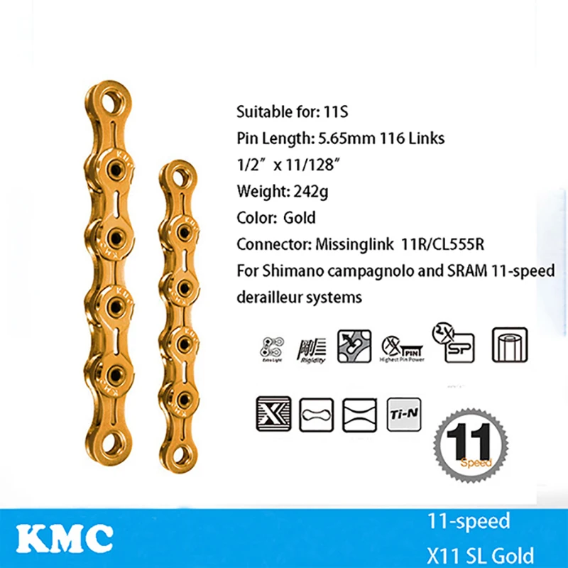 KMC велосипедная цепь X8 X9 X9sl X10 X10sl X11SL X12 велосипедная цепь для Shimano/SRAM 8 9 10 11 12 Скоростей 116л MTB шоссейные велосипедные цепи часть