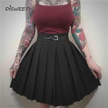 

Woman In Gothic Pleated Skirt Simple High Waist Loose Casual Ladies Skirt Temperament Solid Color Slim Plaid Skirt Women 2019