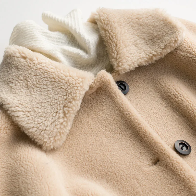 Зимние пальто для женщин, частичное флисовое пальто, шерстяное меховое пальто, длинная теплая куртка, овчина, мех, женское повседневное пальто P150